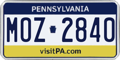 PA license plate MOZ2840