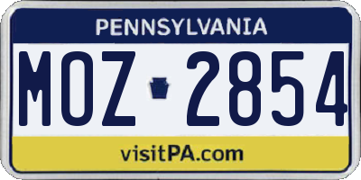 PA license plate MOZ2854