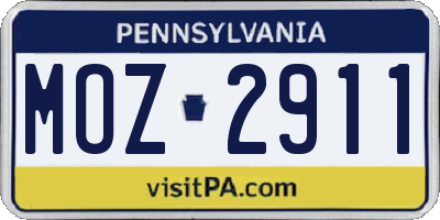PA license plate MOZ2911
