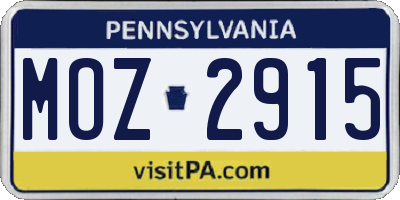 PA license plate MOZ2915