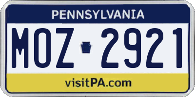 PA license plate MOZ2921