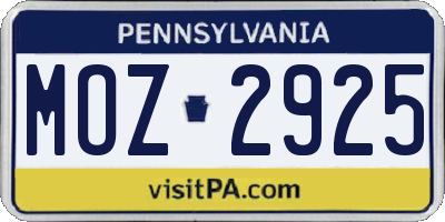 PA license plate MOZ2925