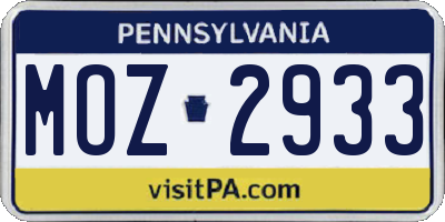 PA license plate MOZ2933