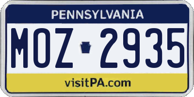 PA license plate MOZ2935