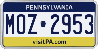 PA license plate MOZ2953