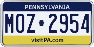PA license plate MOZ2954