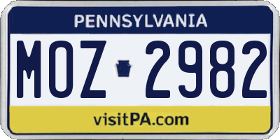 PA license plate MOZ2982