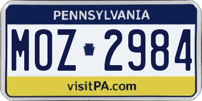 PA license plate MOZ2984