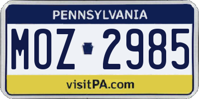 PA license plate MOZ2985