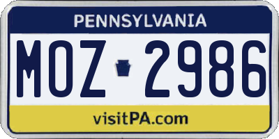 PA license plate MOZ2986
