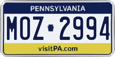 PA license plate MOZ2994