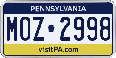 PA license plate MOZ2998