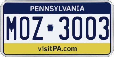 PA license plate MOZ3003