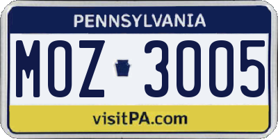 PA license plate MOZ3005