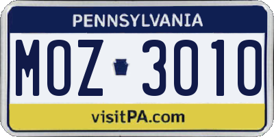 PA license plate MOZ3010