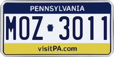 PA license plate MOZ3011