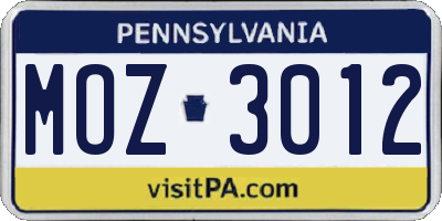 PA license plate MOZ3012