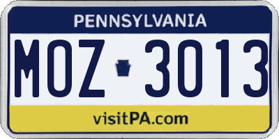 PA license plate MOZ3013
