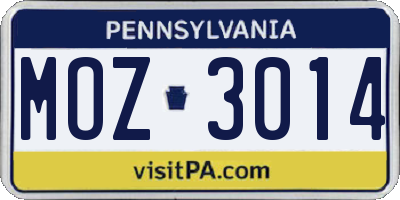 PA license plate MOZ3014