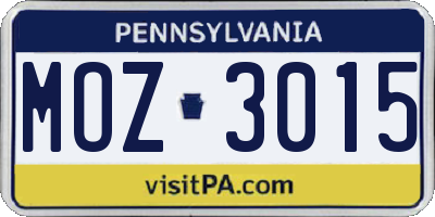 PA license plate MOZ3015