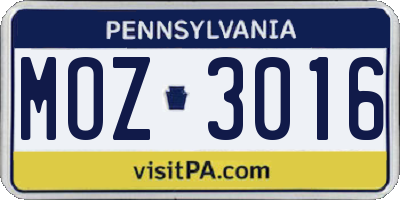 PA license plate MOZ3016