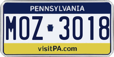 PA license plate MOZ3018
