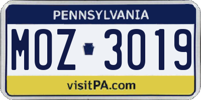 PA license plate MOZ3019