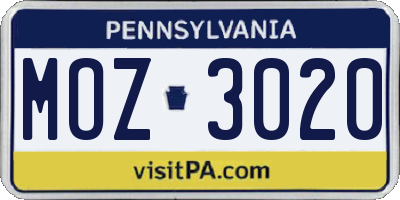PA license plate MOZ3020