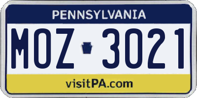 PA license plate MOZ3021
