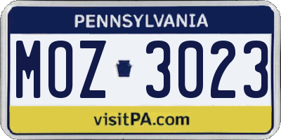 PA license plate MOZ3023