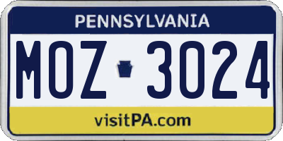 PA license plate MOZ3024
