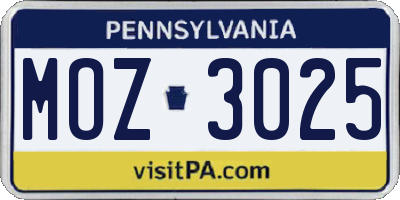 PA license plate MOZ3025