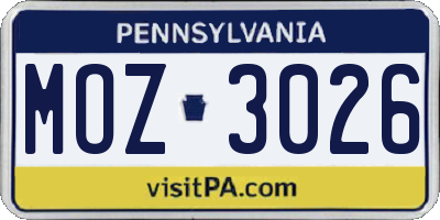 PA license plate MOZ3026
