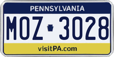 PA license plate MOZ3028