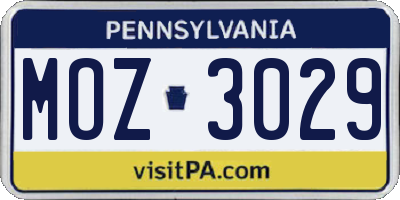 PA license plate MOZ3029