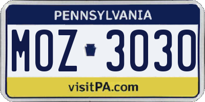 PA license plate MOZ3030
