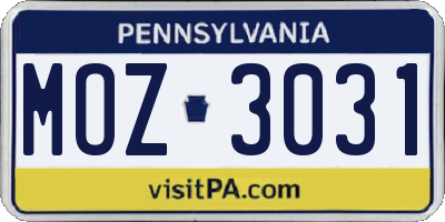 PA license plate MOZ3031