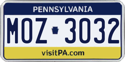 PA license plate MOZ3032