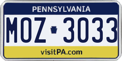 PA license plate MOZ3033