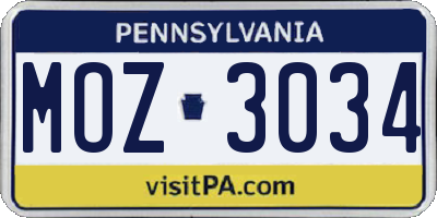 PA license plate MOZ3034