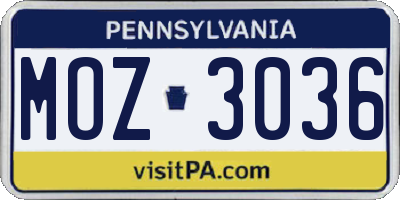PA license plate MOZ3036