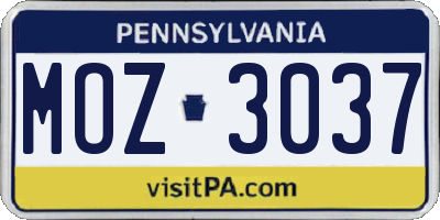 PA license plate MOZ3037