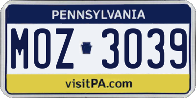 PA license plate MOZ3039
