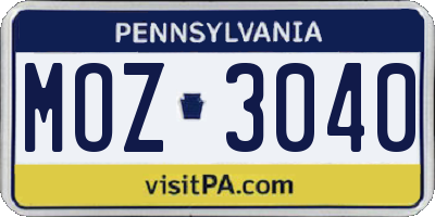 PA license plate MOZ3040