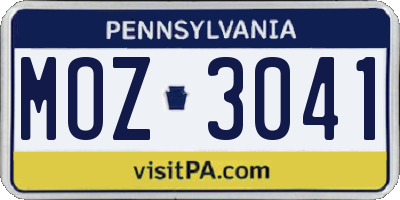 PA license plate MOZ3041