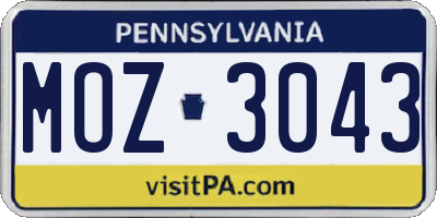 PA license plate MOZ3043