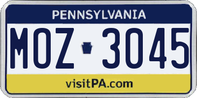 PA license plate MOZ3045