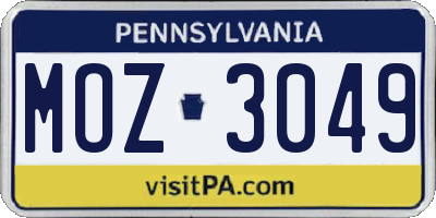 PA license plate MOZ3049