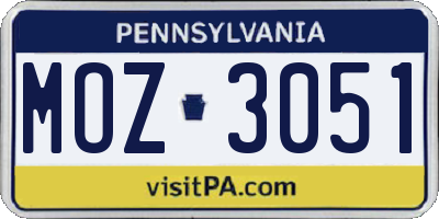 PA license plate MOZ3051