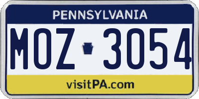PA license plate MOZ3054